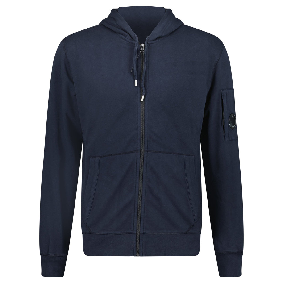 CP COMPANY LIGHT FLEECE LENS ZIP HOODIE NAVY BLUE