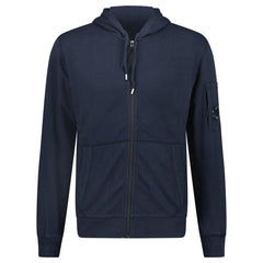 CP COMPANY LIGHT FLEECE LENS ZIP HOODIE NAVY BLUE