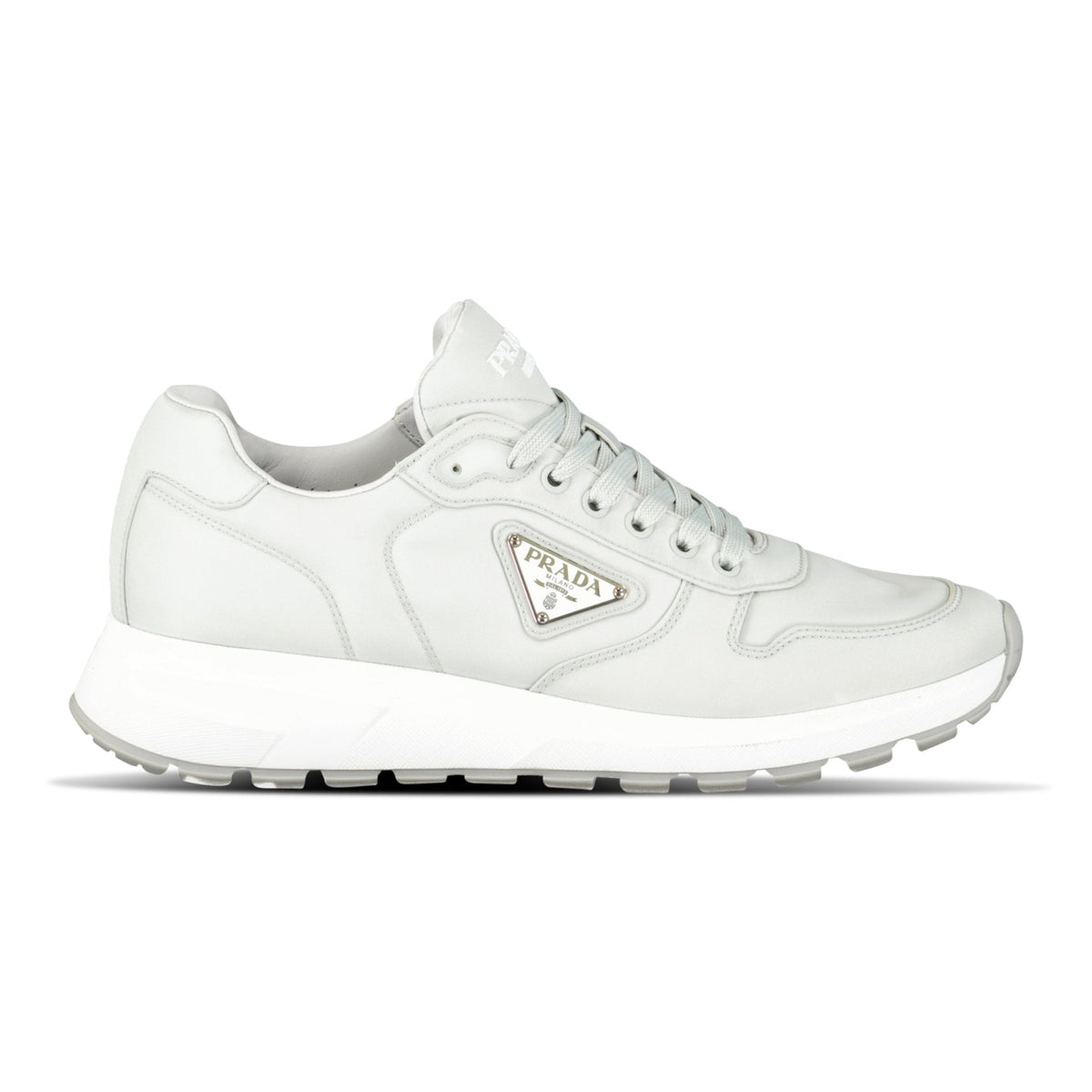PRADA TRIANGLE LOGO RE-NYLON TRAINERS GREY/WHITE
