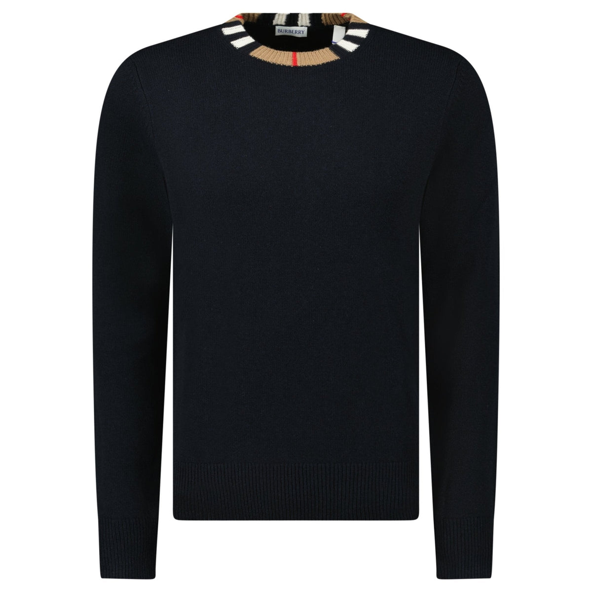 BURBERRY NOLAND KNITTED WOOL / CASHMERE JUMPER CHECK NECK BLACK