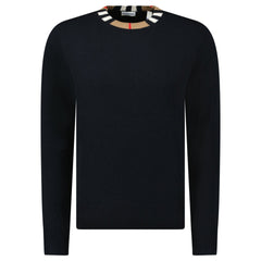 BURBERRY NOLAND KNITTED WOOL / CASHMERE JUMPER CHECK NECK BLACK