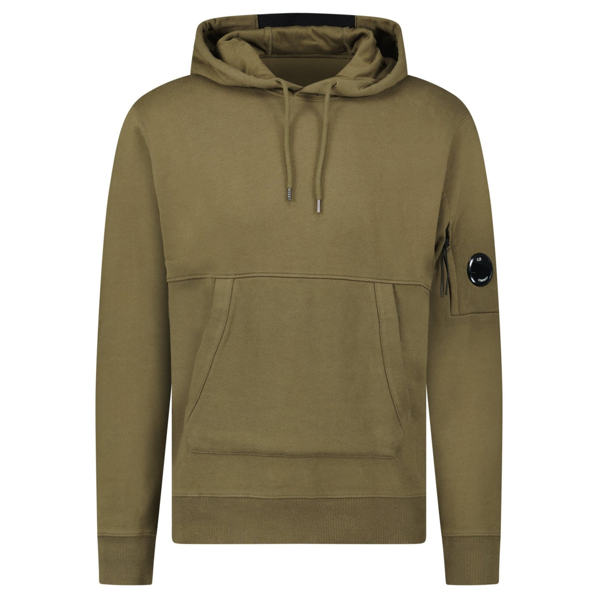CP COMPANY LENS DIAGONAL RAISED FLEECE HOODIE OLIVE GREEN