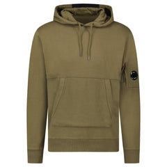 CP COMPANY LENS DIAGONAL RAISED FLEECE HOODIE OLIVE GREEN