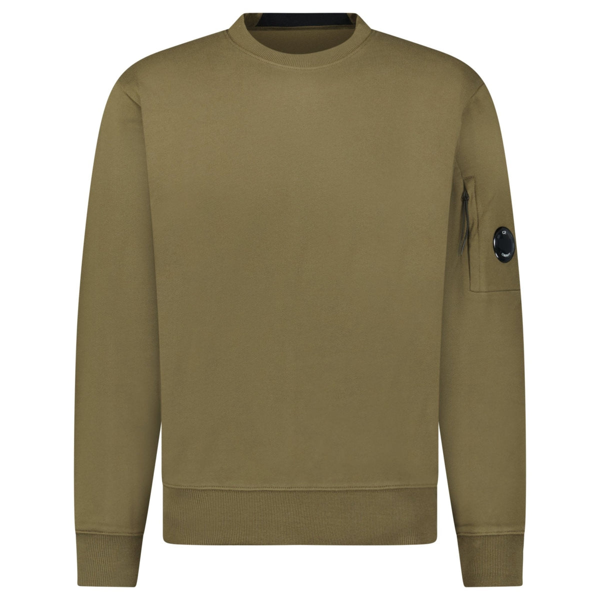 CP COMPANY LENS DIAGONAL RAISED FLEECE OLIVE GREEN
