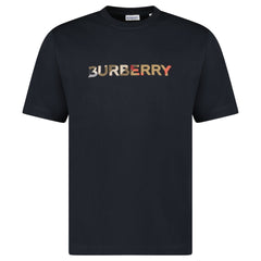 BURBERRY CHECK LOGO EMBROIDERED T-SHIRT BLACK