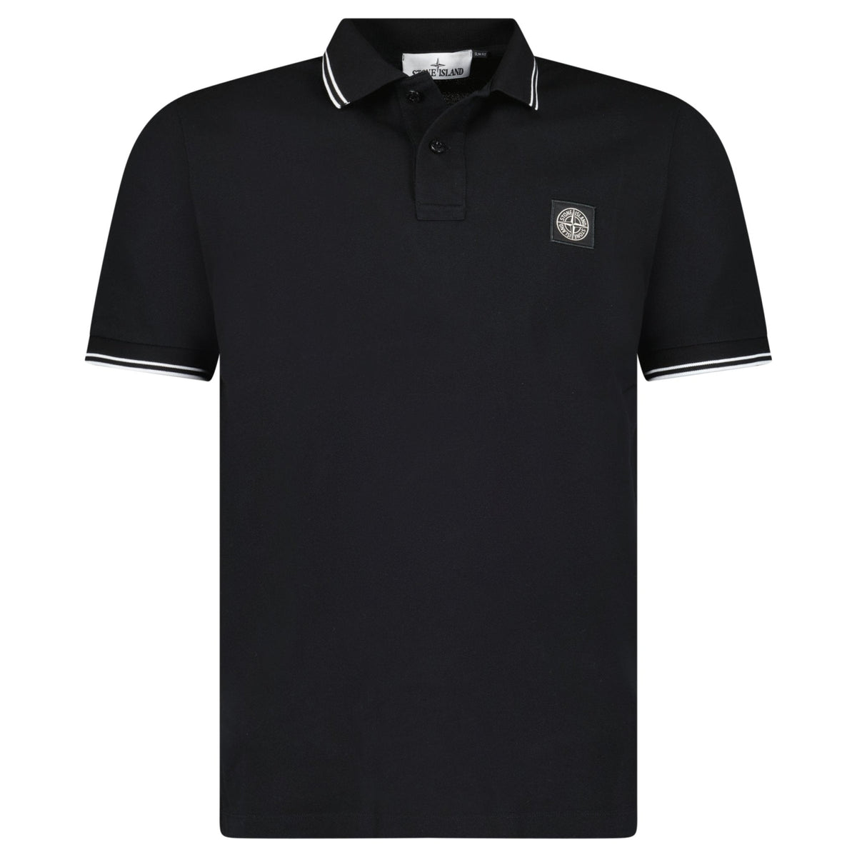 STONE ISLAND STRIPE COLLAR POLO T-SHIRT SLIM FIT BLACK