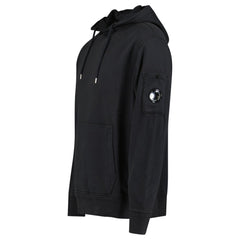 CP COMPANY DIAGONAL COTTON FLEECE LENS HOODIE BLACK