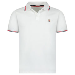 MONCLER TRICOLOUR-TRIMMED COTTON PIQUET POLO SHIRT WHITE