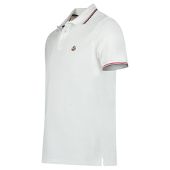 MONCLER TRICOLOUR-TRIMMED COTTON PIQUET POLO SHIRT WHITE