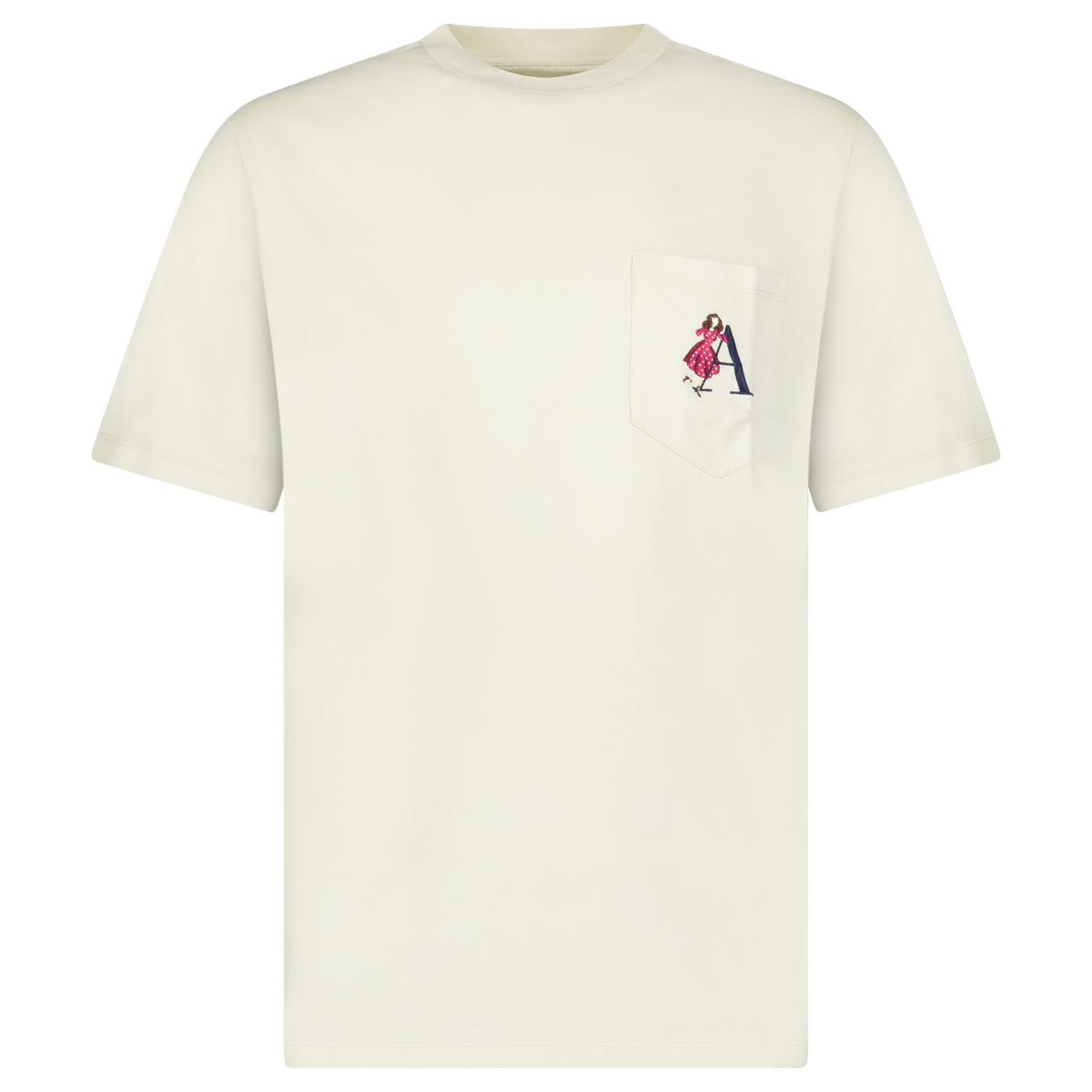 AIMÉ LEON DORE EMBROIDERED 'A' POCKET T-SHIRT SILVER BIRCH GRAY