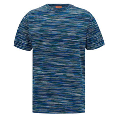 MISSONI DISTORTED STRIPE COTTON T-SHIRT BLUE