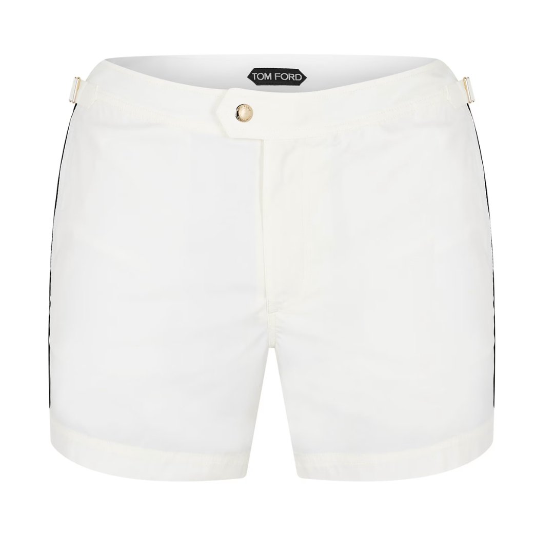 TOM FORD POPLIN SWIM SHORTS OFF WHITE / BLACK