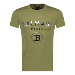 BALMAIN Silver Logo-Print Cotton-Jersey T-Shirt Khaki