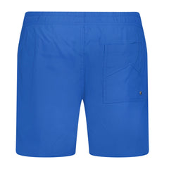 RHUDE WRITING LOGO PRINT SWIM SHORTS BLUE