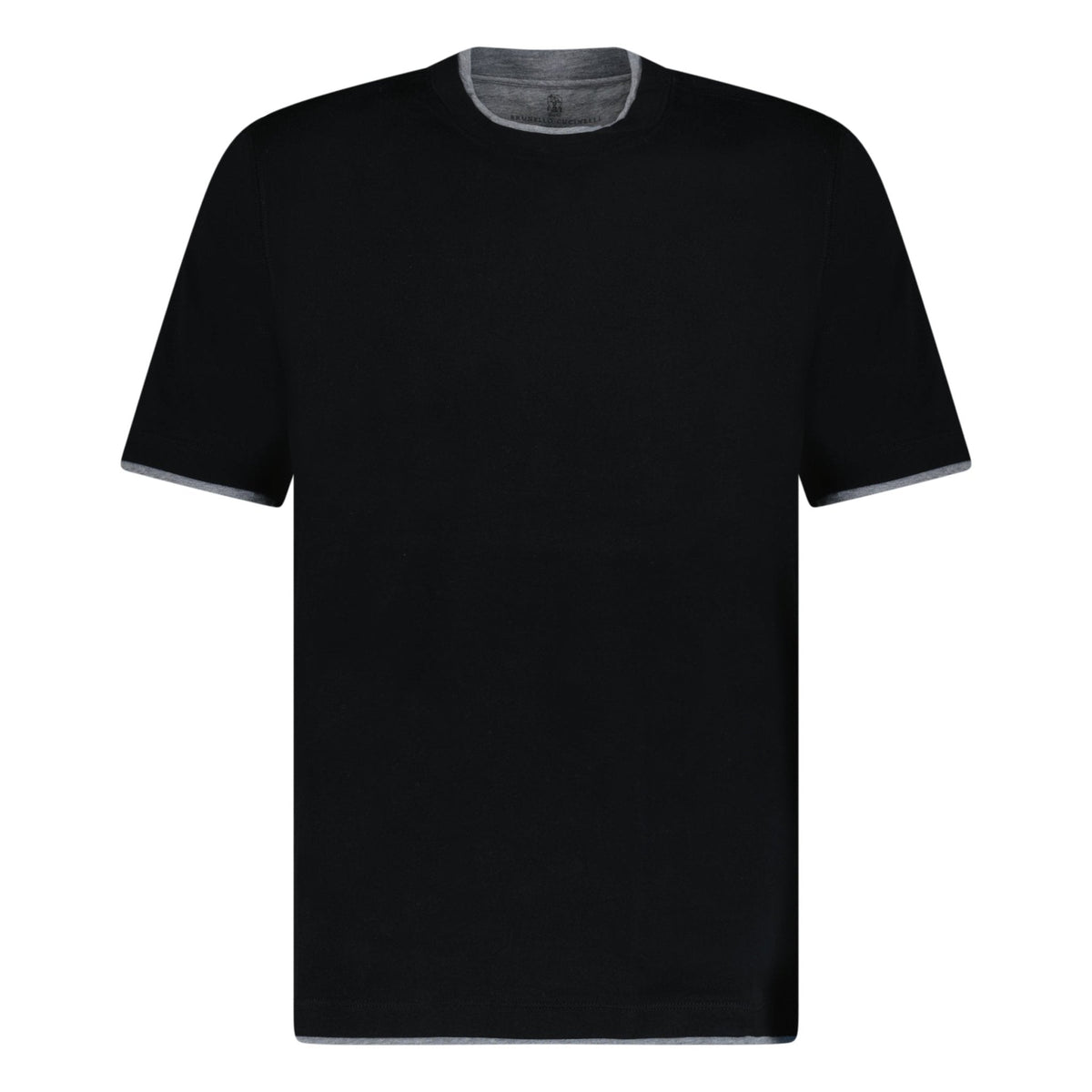 BRUNELLO CUCINELLI DOUBLE CREW NECK T-SHIRT BLACK & GREY