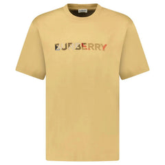 BURBERRY CHECK LOGO EMBROIDERED T-SHIRT BEIGE