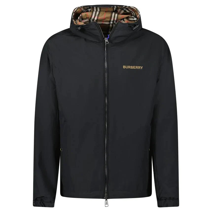BURBERRY STANFORD ZIP-UP REVERSIBLE CHECK JACKET BLACK