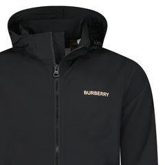 BURBERRY 'HARGRAVE' ZIP-UP LOGO HOODED RAIN JACKET BLACK