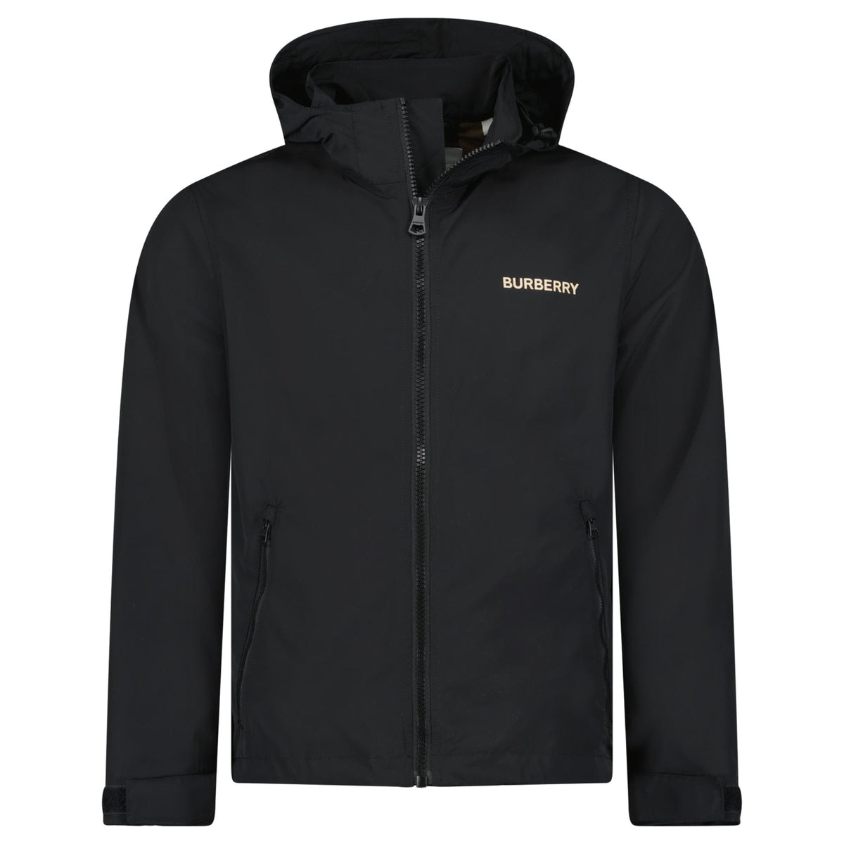BURBERRY 'HARGRAVE' ZIP-UP LOGO HOODED RAIN JACKET BLACK