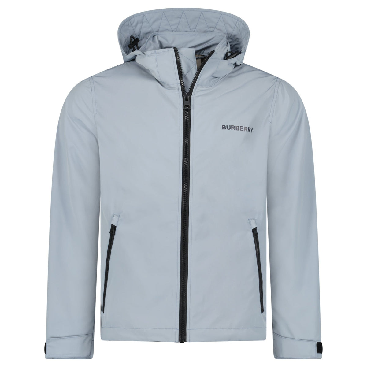 BURBERRY 'HARGRAVE' ZIP-UP LOGO HOODED RAIN JACKET GALE GREY