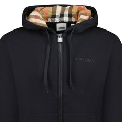 BURBERRY HOVE CHECK HOOD EMBROIDERY LOGO HOODIE BLACK