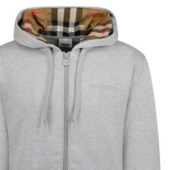 BURBERRY HOVE CHECK HOOD EMBROIDERY LOGO HOODIE GREY
