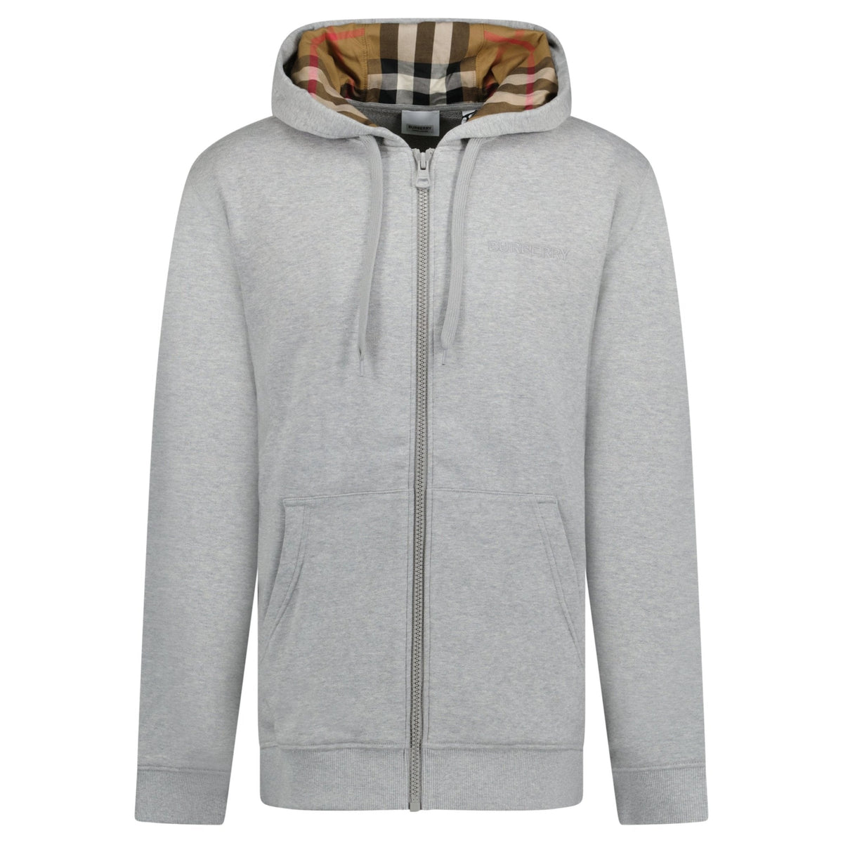 BURBERRY HOVE CHECK HOOD EMBROIDERY LOGO HOODIE GREY