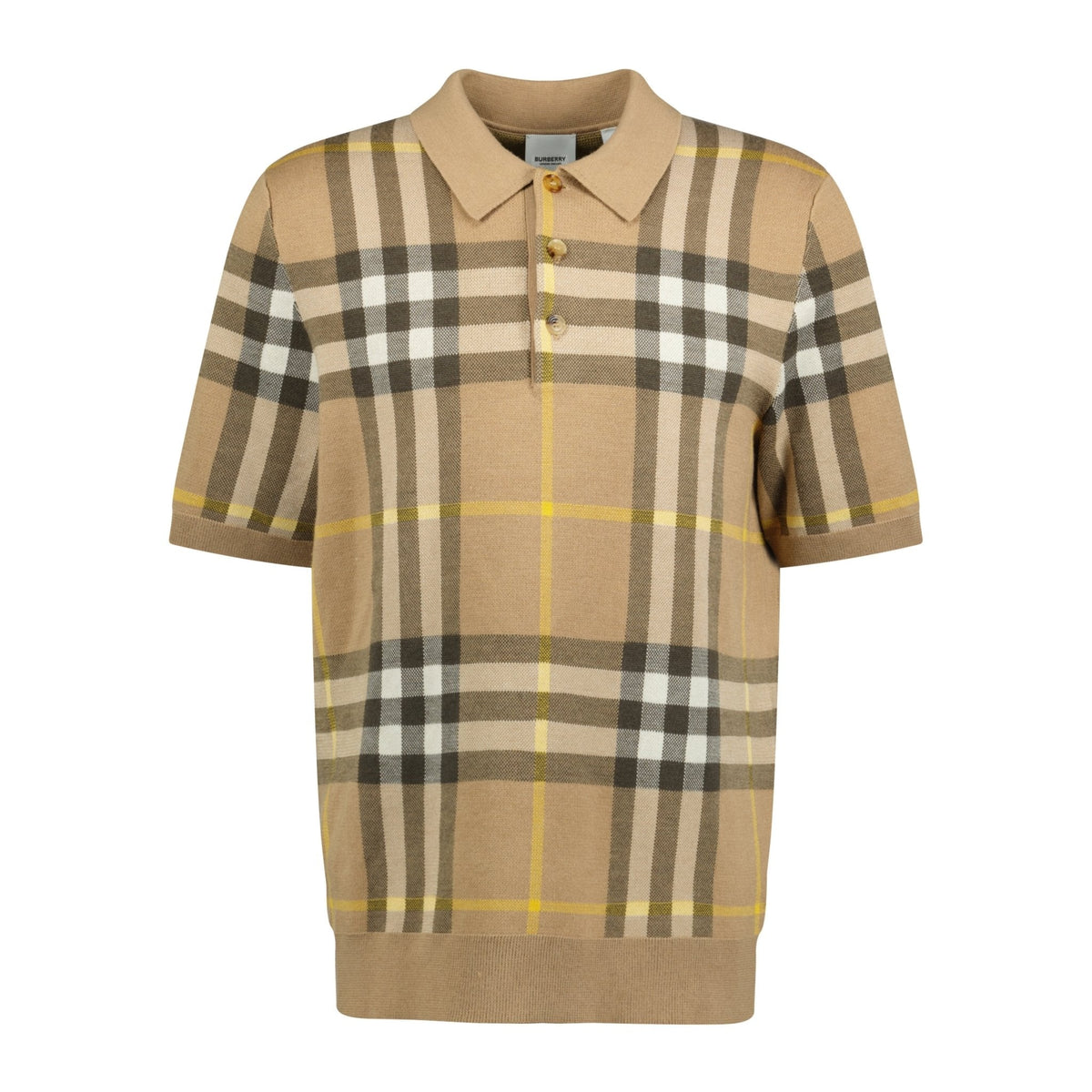 BURBERRY'Wellman' Check Wool Polo Beige