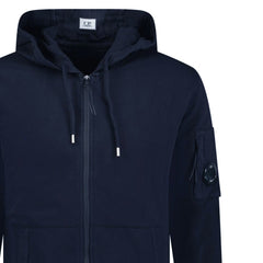 CP COMPANY LIGHT FLEECE LENS ZIP HOODIE NAVY