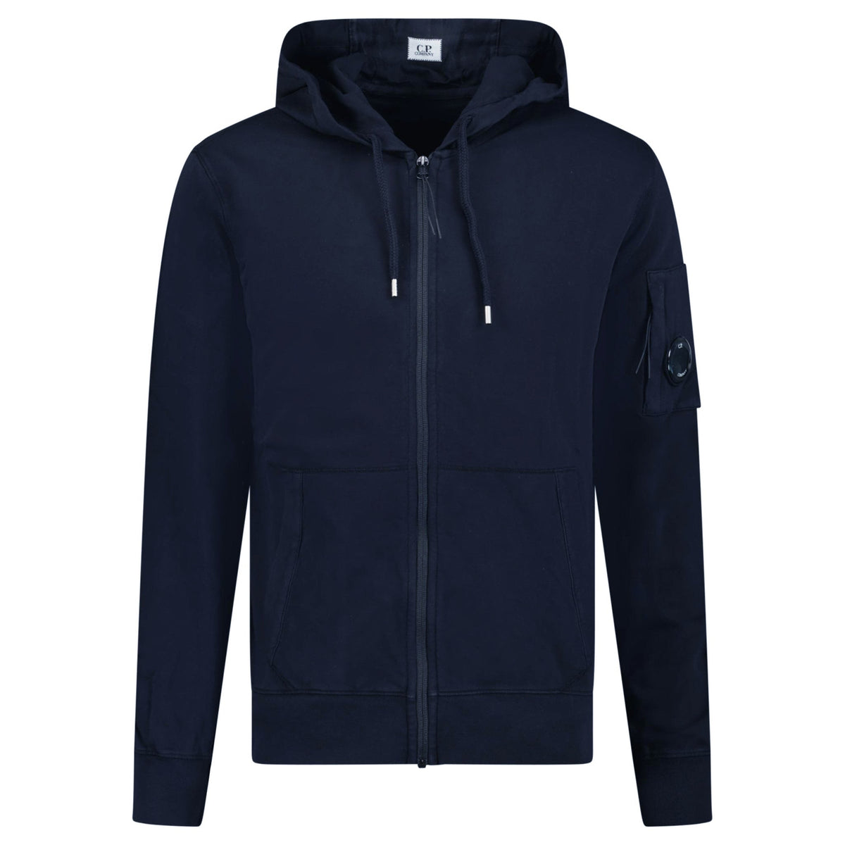 CP COMPANY LIGHT FLEECE LENS ZIP HOODIE NAVY