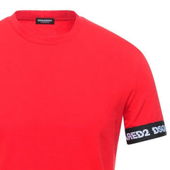 DSQUARED2 Cuffed Tape Logo T-Shirt Red
