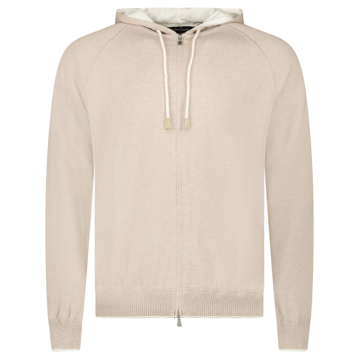 GRAN SASSO COTTON-CASHMERE ZIP HOODIE IN BEIGE