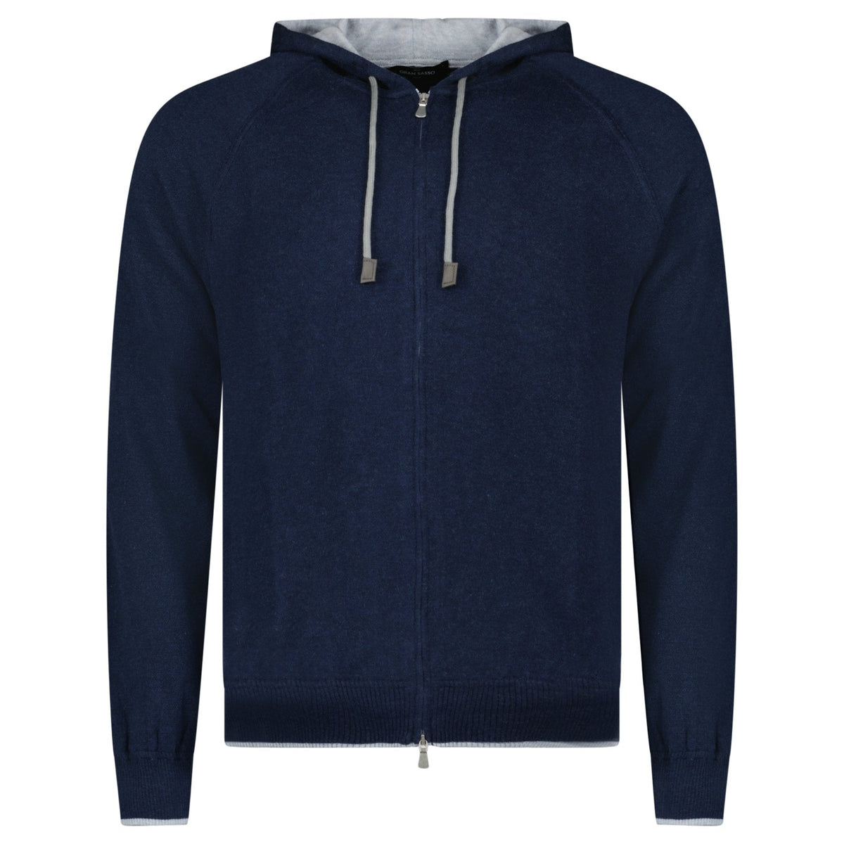 GRAN SASSO COTTON-CASHMERE ZIP HOODIE IN NAVY