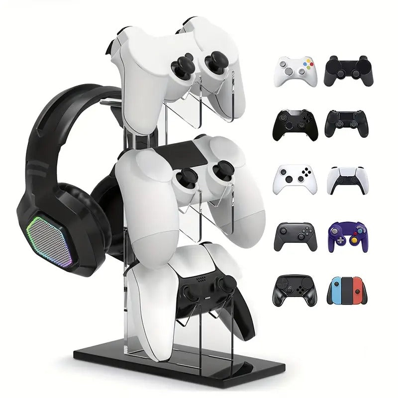 3-Layer Gaming Station - Spacious Storage for PS5 and PS4 Controllers, Headphones, and Games - Universal Controller Holder and Headset Stand with Soft Padding