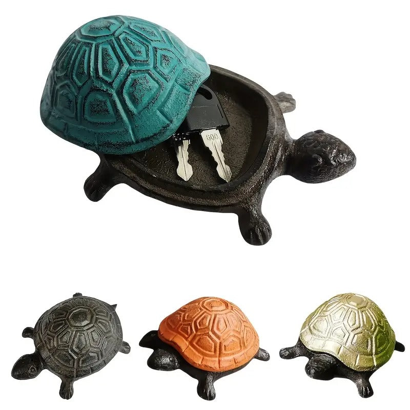 Heavy-Duty Cast Iron Turtle Key Box with Flip-Top Lid - Hidden Key Hider for Door, Garden, Patio - Decorative Spare Key Storage - Indoor/Outdoor Decoration in Teal Blue