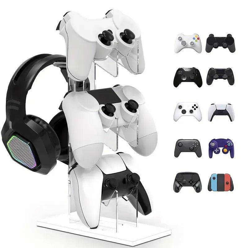 3-Layer Gaming Station - Spacious Storage for PS5 and PS4 Controllers, Headphones, and Games - Universal Controller Holder and Headset Stand with Soft Padding
