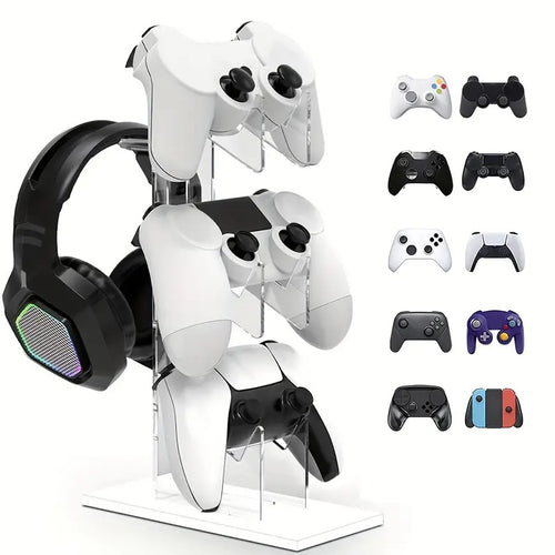 3-Layer Gaming Station - Spacious Storage for PS5 and PS4 Controllers, Headphones, and Games - Universal Controller Holder and Headset Stand with Soft Padding