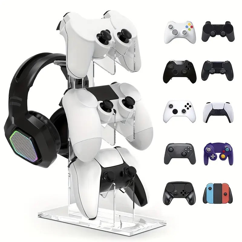 3-Layer Gaming Station - Spacious Storage for PS5 and PS4 Controllers, Headphones, and Games - Universal Controller Holder and Headset Stand with Soft Padding
