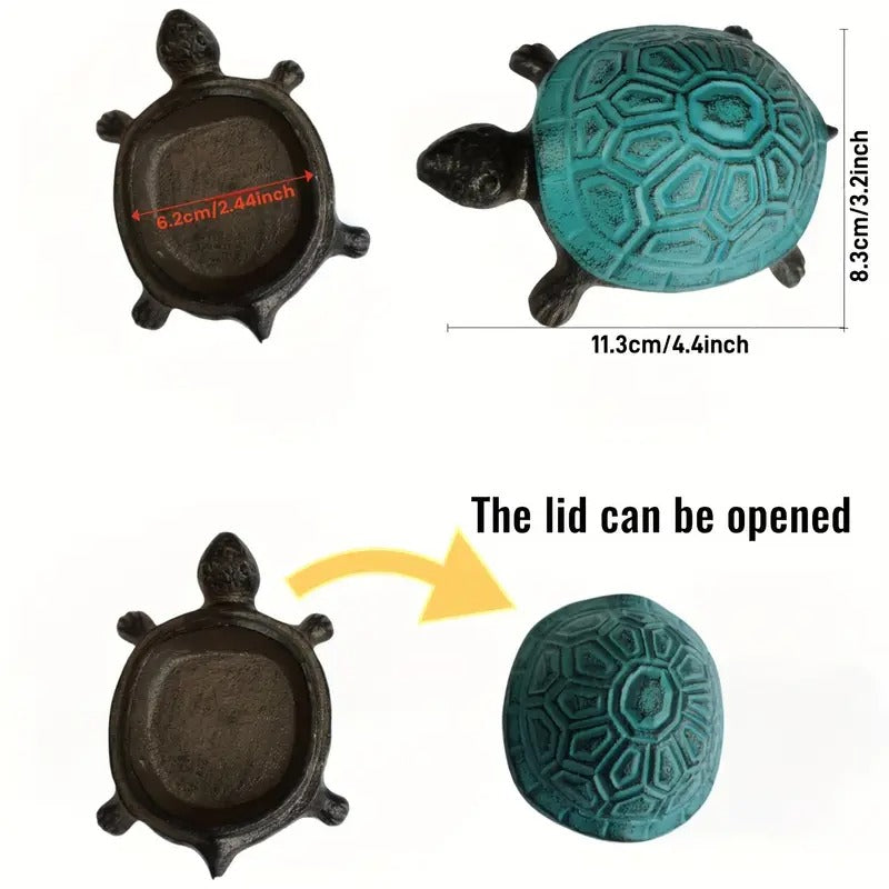 Heavy-Duty Cast Iron Turtle Key Box with Flip-Top Lid - Hidden Key Hider for Door, Garden, Patio - Decorative Spare Key Storage - Indoor/Outdoor Decoration in Teal Blue