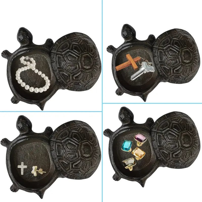 Heavy-Duty Cast Iron Turtle Key Box with Flip-Top Lid - Hidden Key Hider for Door, Garden, Patio - Decorative Spare Key Storage - Indoor/Outdoor Decoration in Teal Blue