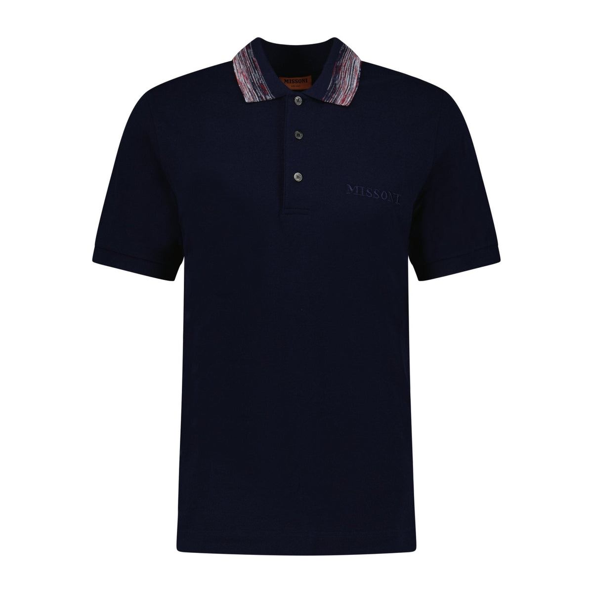 MISSONI 3 Button Up Red Stripe Collar Polo Shirt Navy