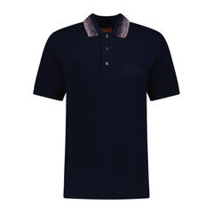 MISSONI 3 Button Up Red Stripe Collar Polo Shirt Navy