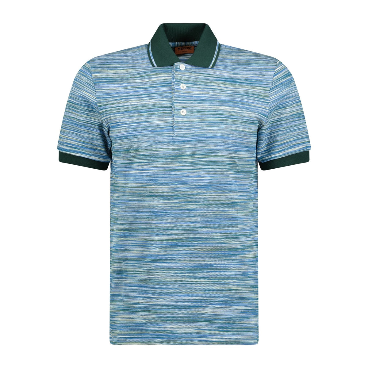 MISSONI 3 Button Up Short Sleeve Polo Shirt Blue & Green