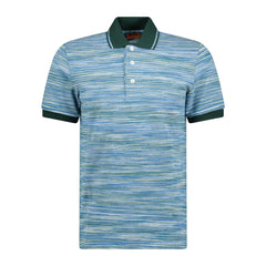 MISSONI 3 Button Up Short Sleeve Polo Shirt Blue & Green