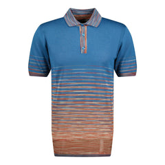 MISSONI 3 Button Up Short Sleeve Polo Shirt Sapphire Blue