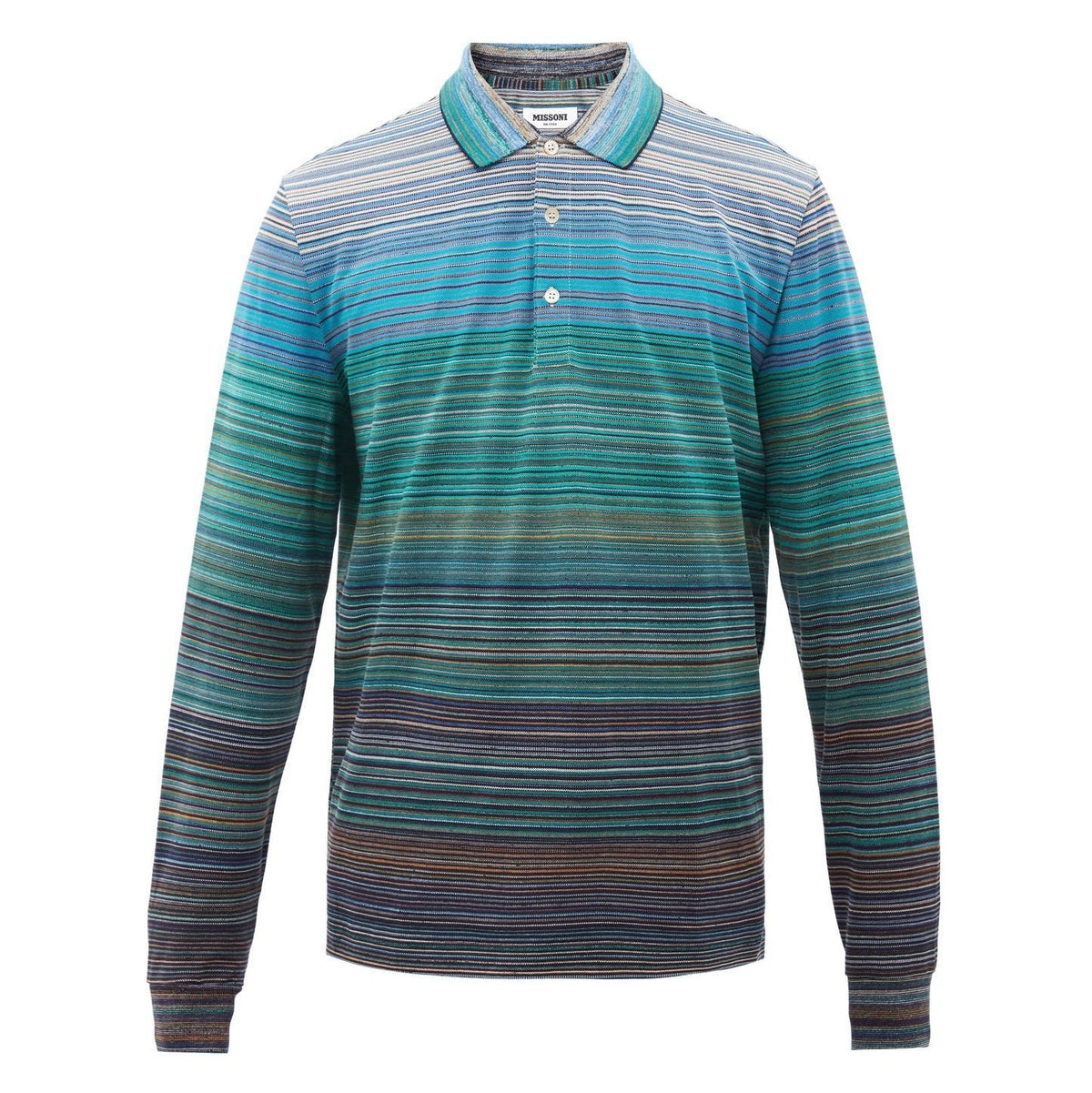 MISSONI Stripe Cotton Long Sleeve Polo Multicoloured Green