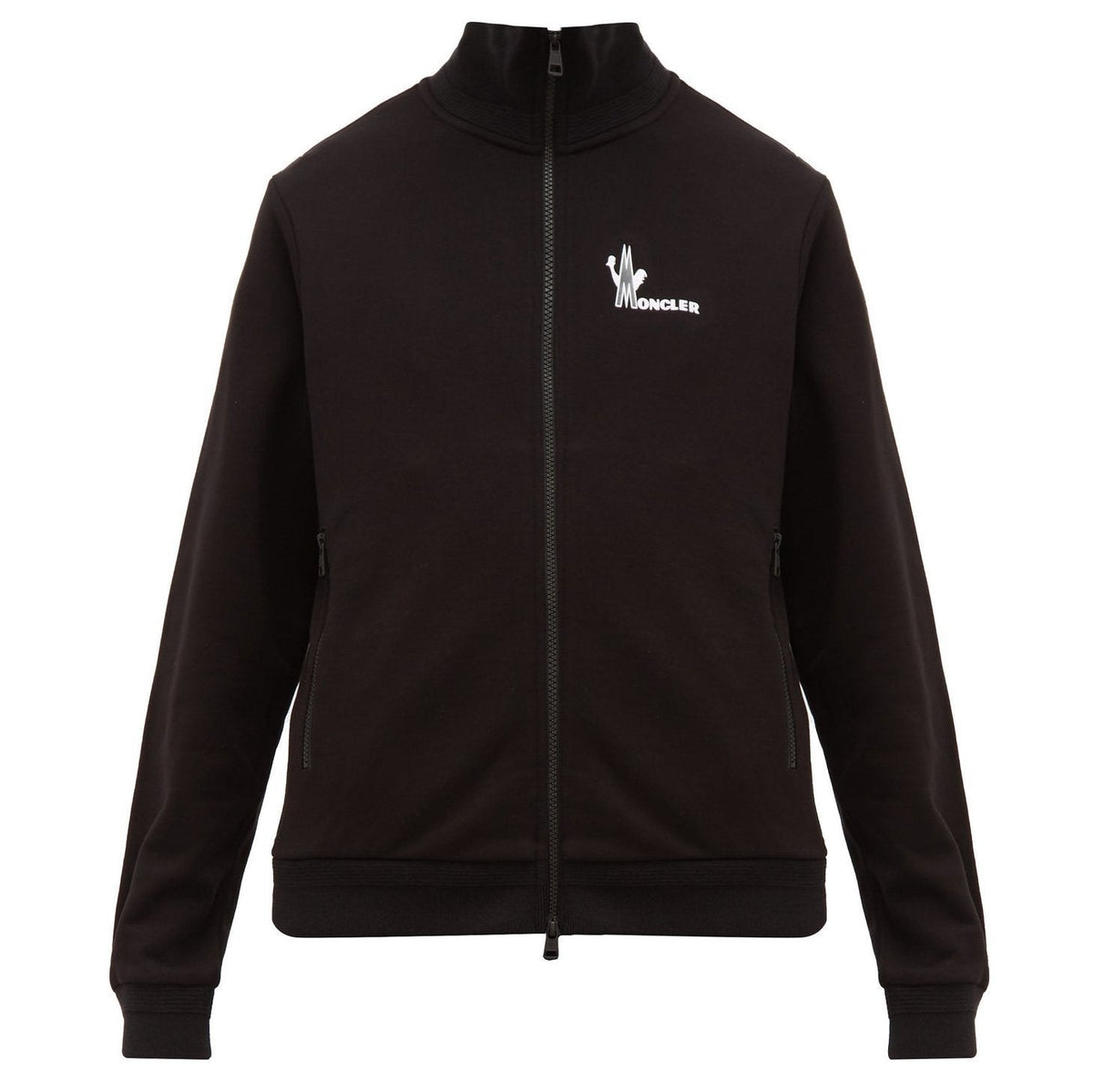 MONCLER LOGO PRINT COTTON JERSEY SWEATSHIRT BLACK ZIP UP