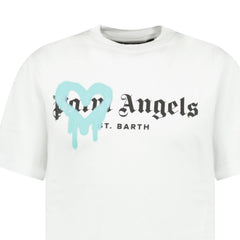PALM ANGELS LIGHT BLUE SPRAYED HEART T-SHIRT WHITE