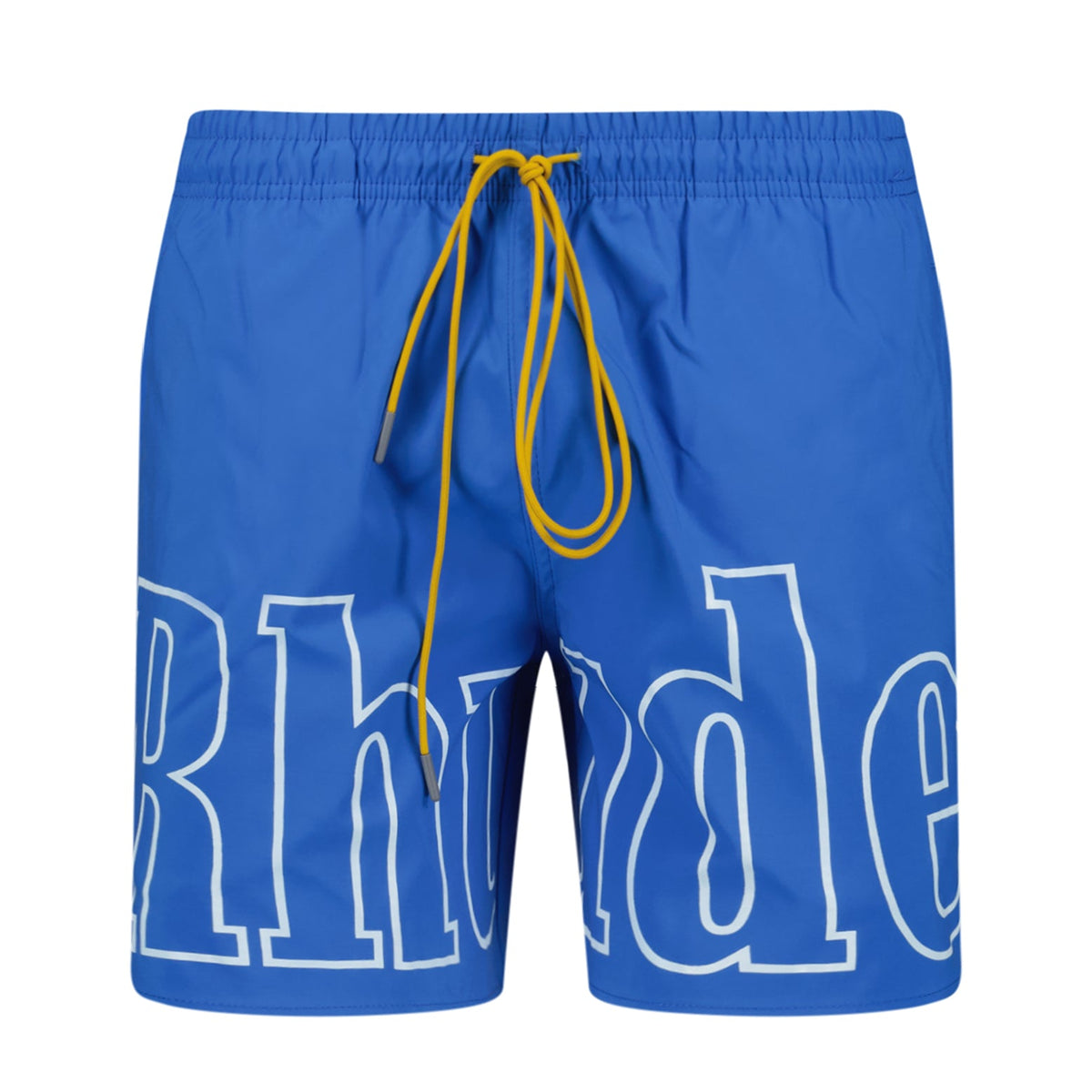RHUDE WRITING LOGO PRINT SWIM SHORTS BLUE