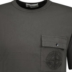 STONE ISLAND COMPASS LOGO FRONT POCKET T-SHIRT DARK GREY
